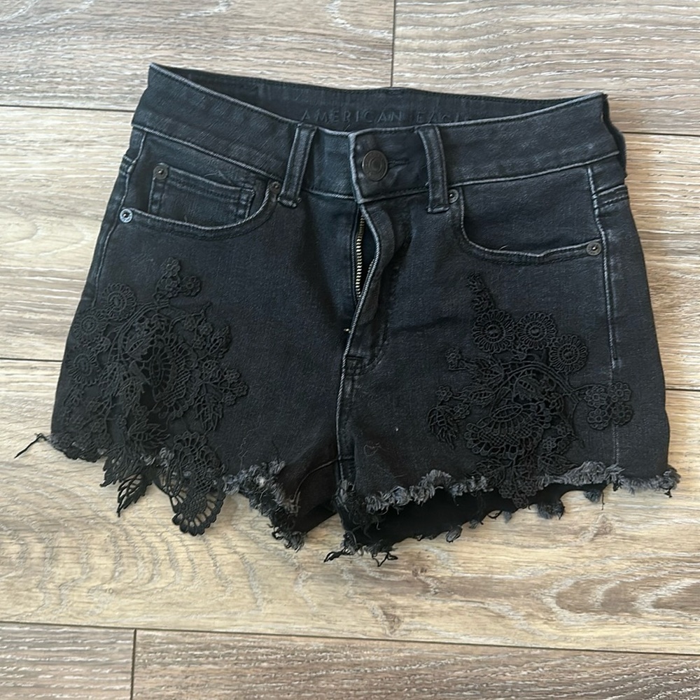 Size 0 American eagle black high rise shortie Jean shorts